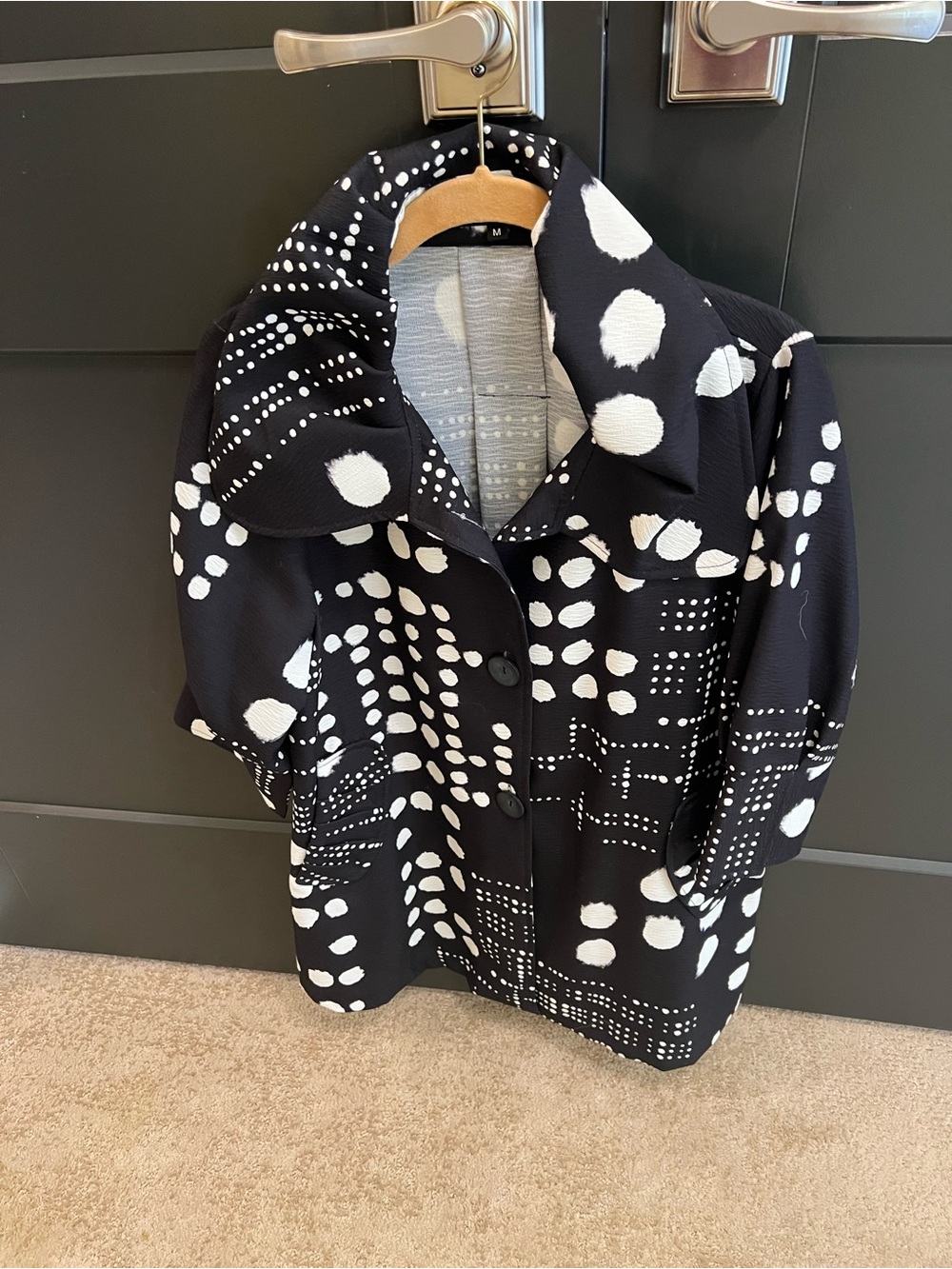 Black & White Polka Dot Button-Front Coat